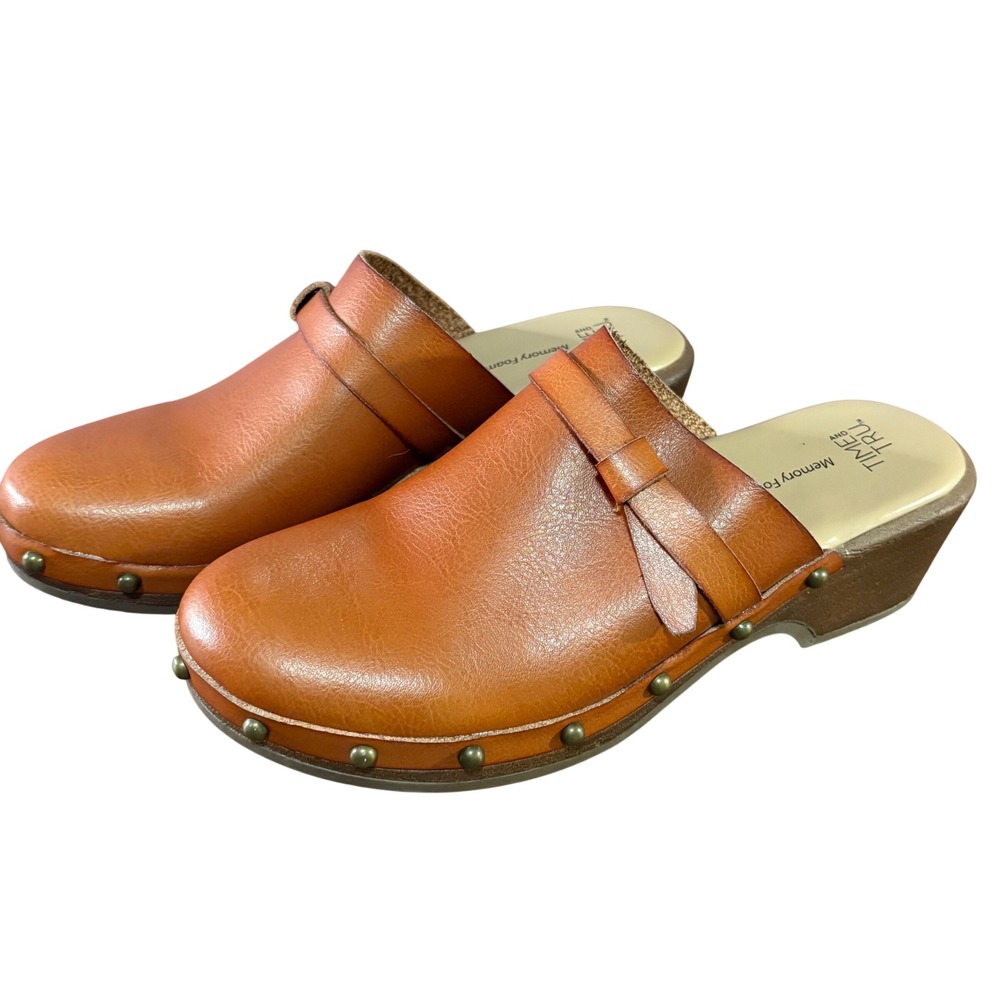 Time and Tru Clogs Women Size 6 Brown Good Studded Memory Foam Mules